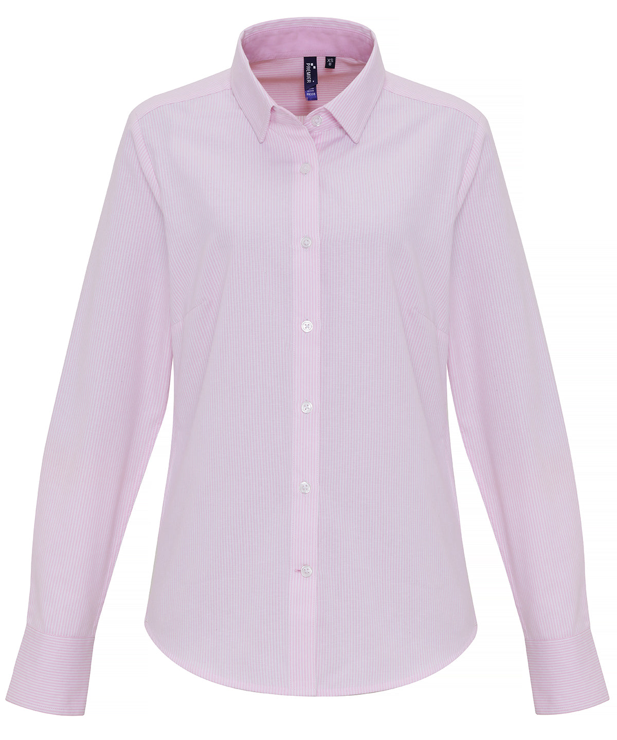 Premier PR338 Women's cotton-rich Oxford stripes blouse in White/Pink