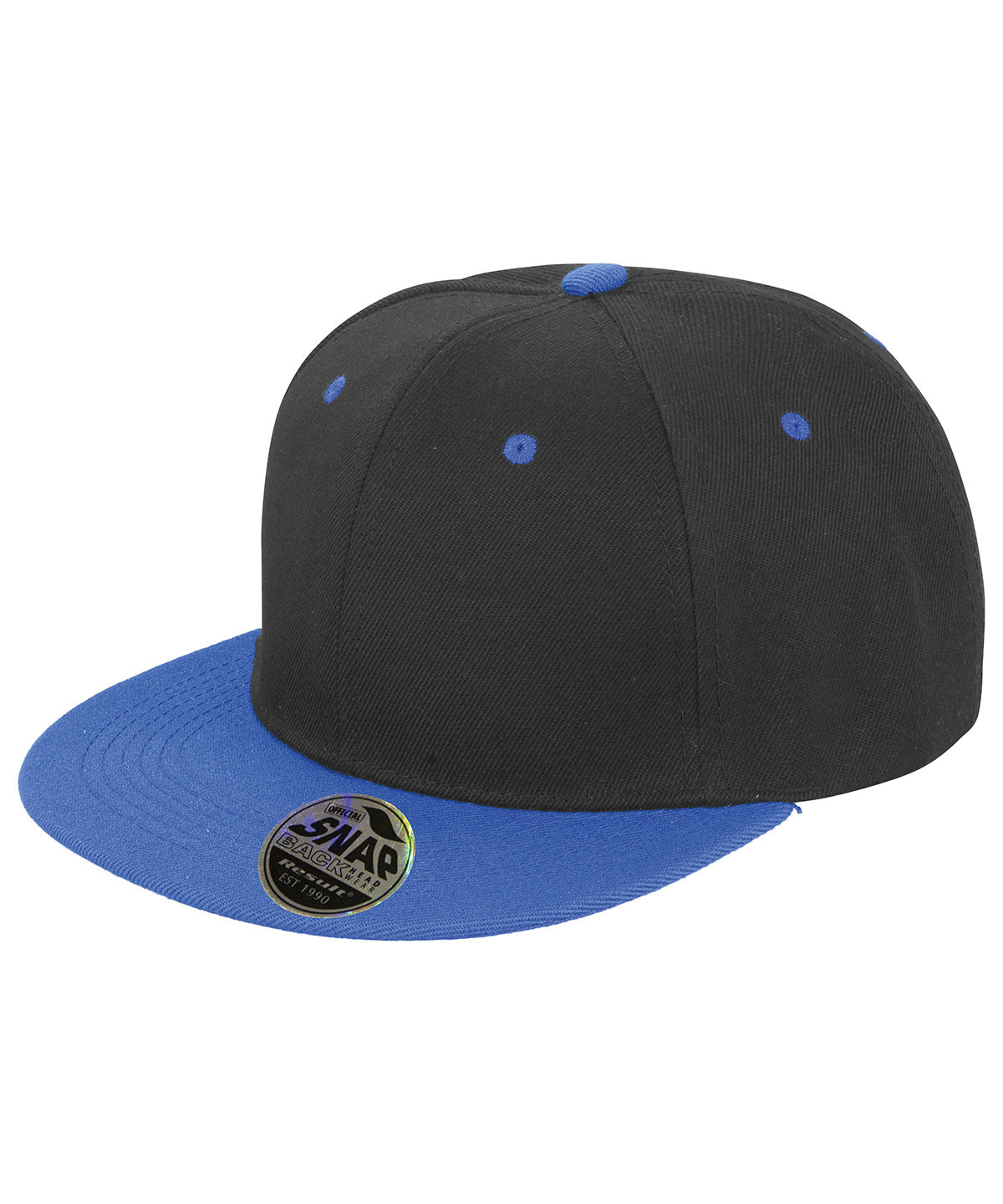 Result Headwear RC82X Bronx original flat peak snapback dual colour cap in Black/Azure