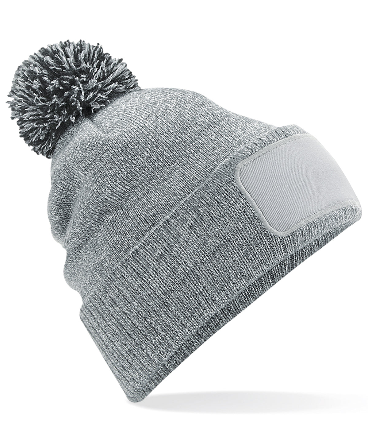 Beechfield BC443 Snowstar® patch beanie in Heather Grey/Black