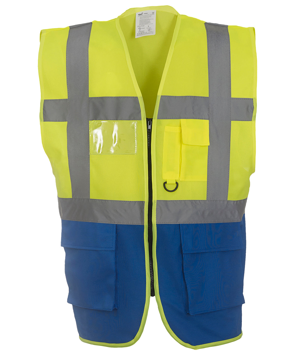Yoko YK002 Multifunctional executive hi-vis waistcoat (HVW801) in Yellow/Royal Blue