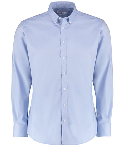 Kustom Kit KK182 Stretch Oxford shirt long-sleeved (slim fit) in Light Blue
