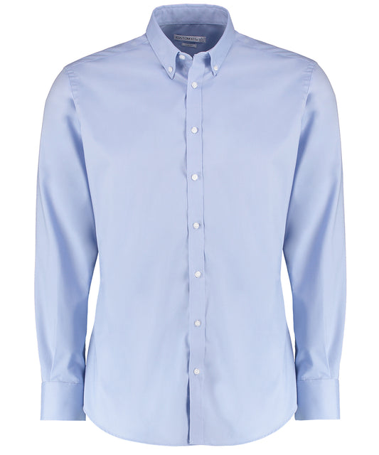 Kustom Kit KK182 Stretch Oxford shirt long-sleeved (slim fit) in Light Blue