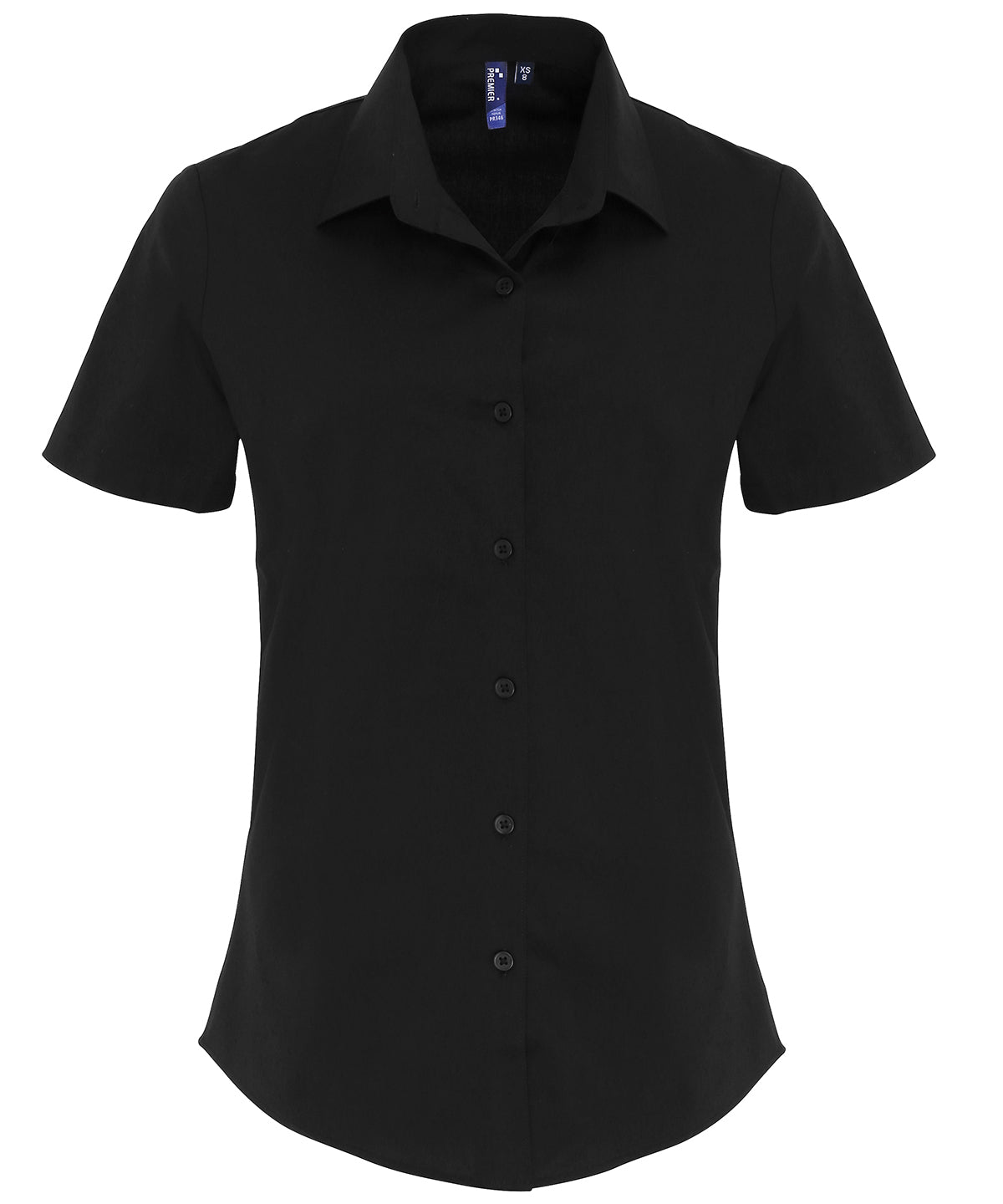 Premier PR346 Women's stretch fit cotton poplin short sleeve blouse in Black
