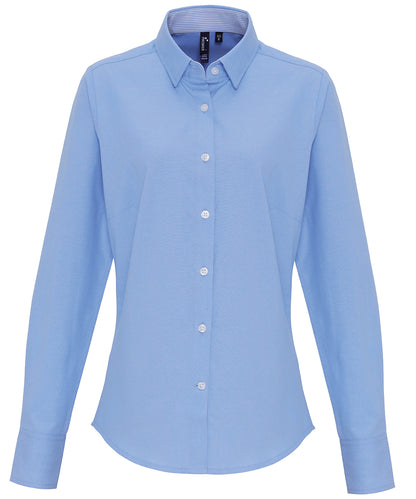 Premier PR338 Women's cotton-rich Oxford stripes blouse in Oxford Blue