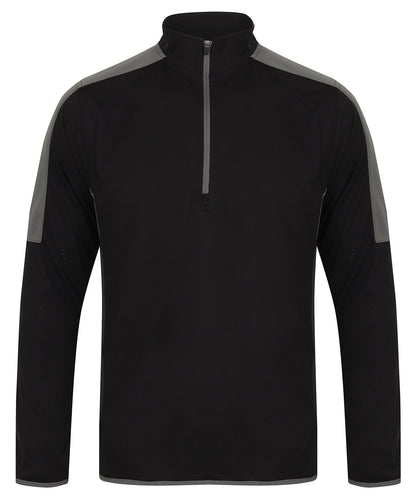 Finden & Hales LV571 ¼ zip mid-layer with contrast panelling in Black/Gunmetal Grey
