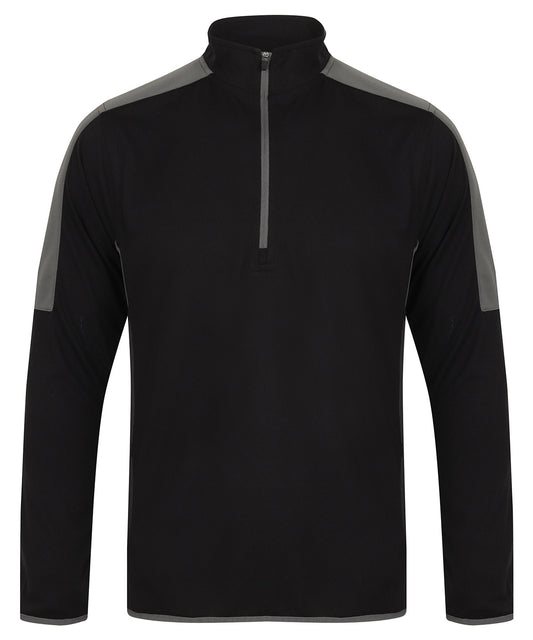 Finden & Hales LV571 ¼ zip mid-layer with contrast panelling in Black/Gunmetal Grey