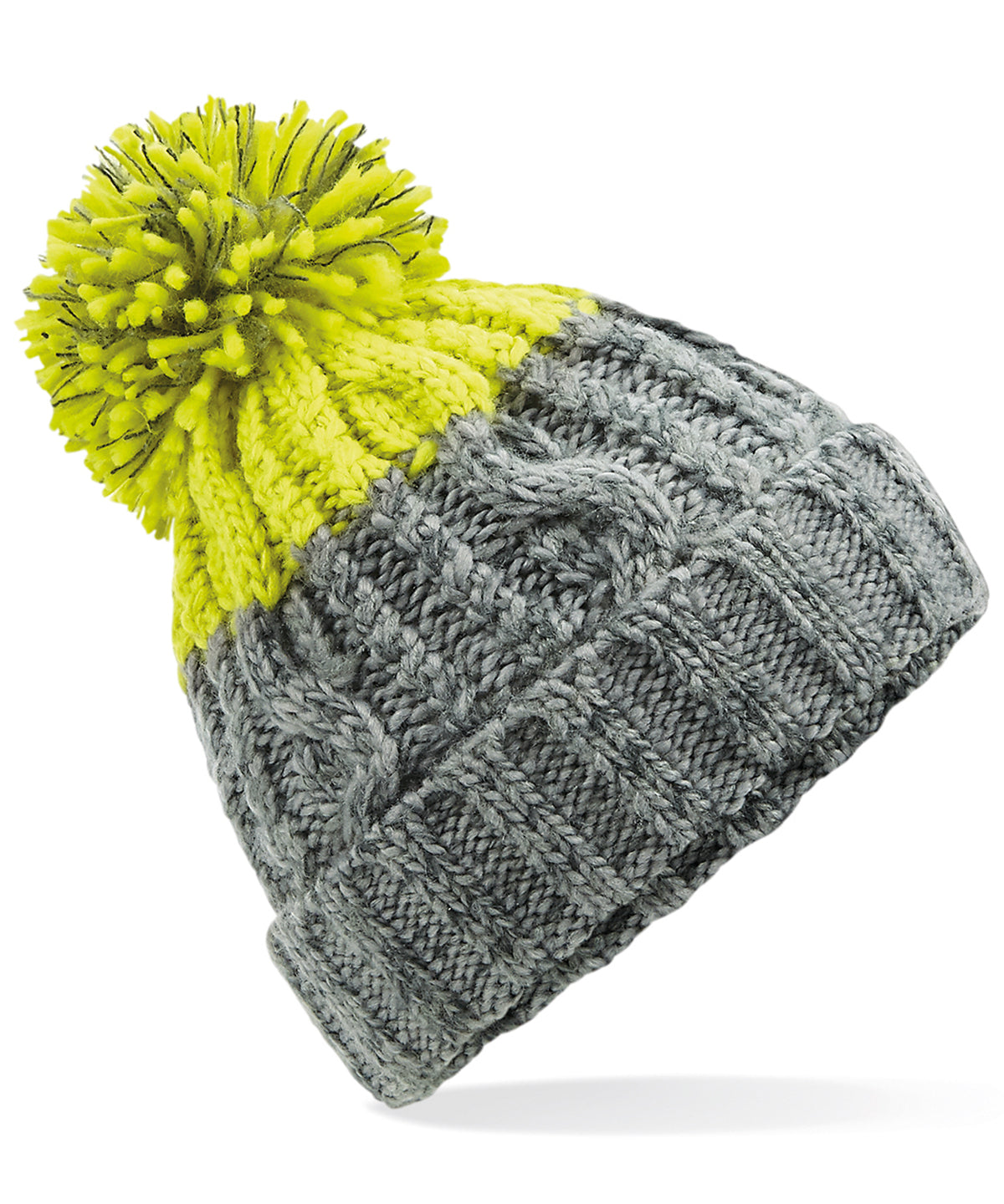 Beechfield BC437 Apres beanie in Light Grey/Citron