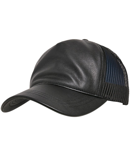 Flexfit by Yupoong YP038 Leather trucker in Black/Black