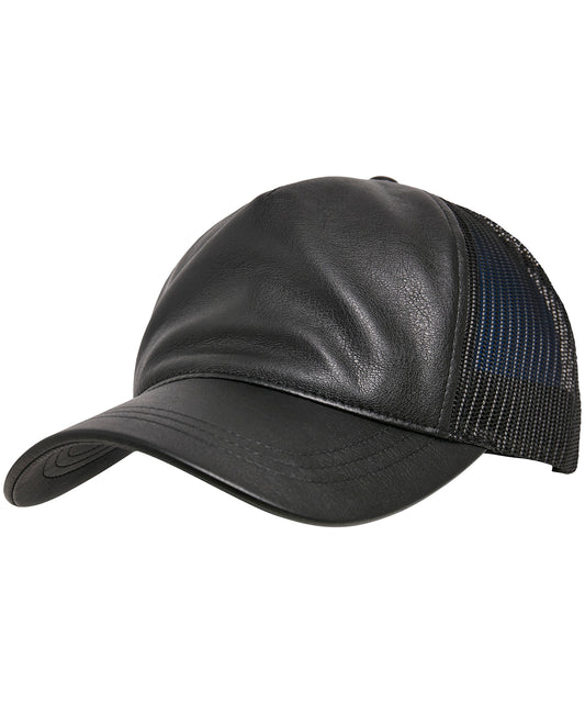 Flexfit by Yupoong YP038 Leather trucker in Black/Black
