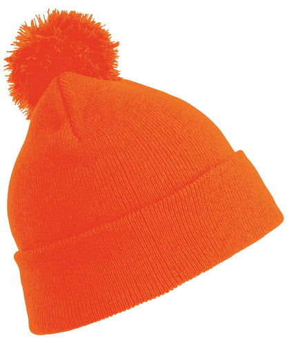 Result Winter Essentials RC28J Junior pom pom beanie in Flo Orange