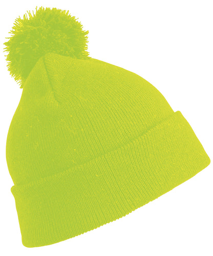 Result Winter Essentials RC28J Junior pom pom beanie in Flo Yellow