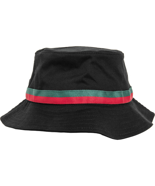 Flexfit by Yupoong YP072 Stripe bucket hat (5003S) in Black/Fire Red/Green