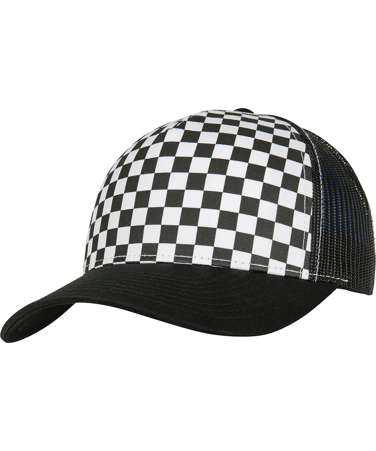 Flexfit by Yupoong YP124 Checkerboard retro trucker (6506CB) in Black/White
