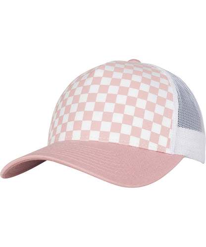Flexfit by Yupoong YP124 Checkerboard retro trucker (6506CB) in Light Rose/White
