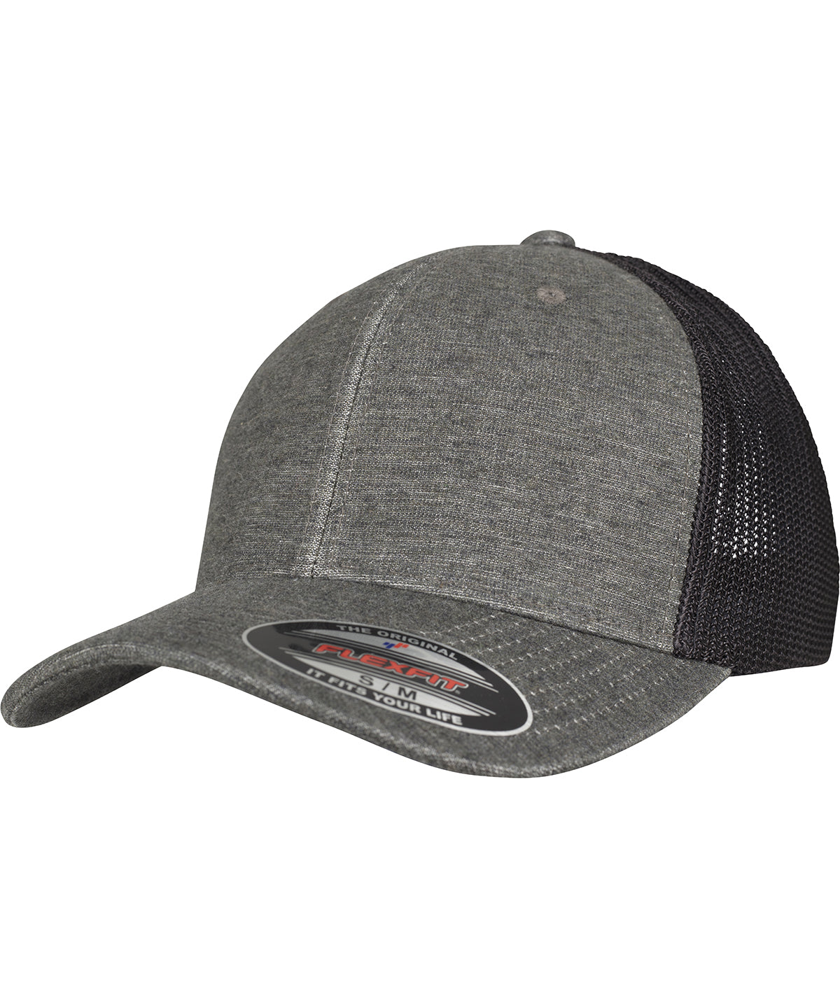 Flexfit by Yupoong YP127 Retro trucker melange cap (6511M) in Khaki/Black Mesh