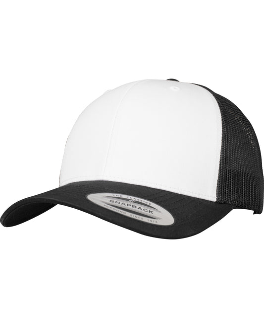 Flexfit by Yupoong YP129 Retro trucker coloured front (6606CF) in Black/White/Black