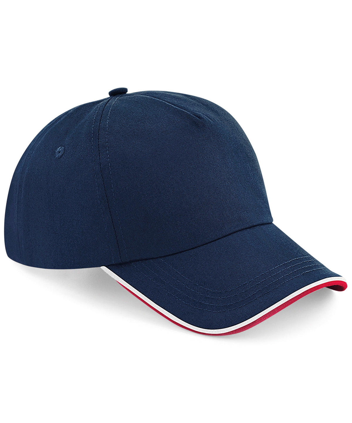 Beechfield BC25C Authentic 5-panel cap - piped peak in French Navy/Classic Red/White