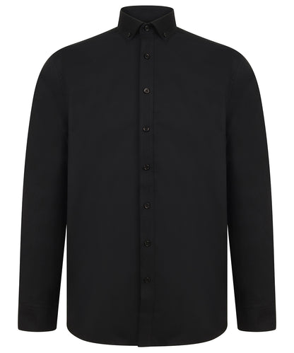 Henbury HB512 Modern long sleeve Oxford shirt in Black