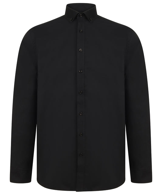 Henbury HB512 Modern long sleeve Oxford shirt in Black