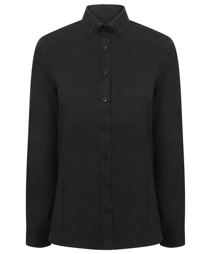 Henbury HB513 Women's modern long sleeve Oxford shirt in Black
