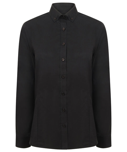 Henbury HB513 Women's modern long sleeve Oxford shirt in Black