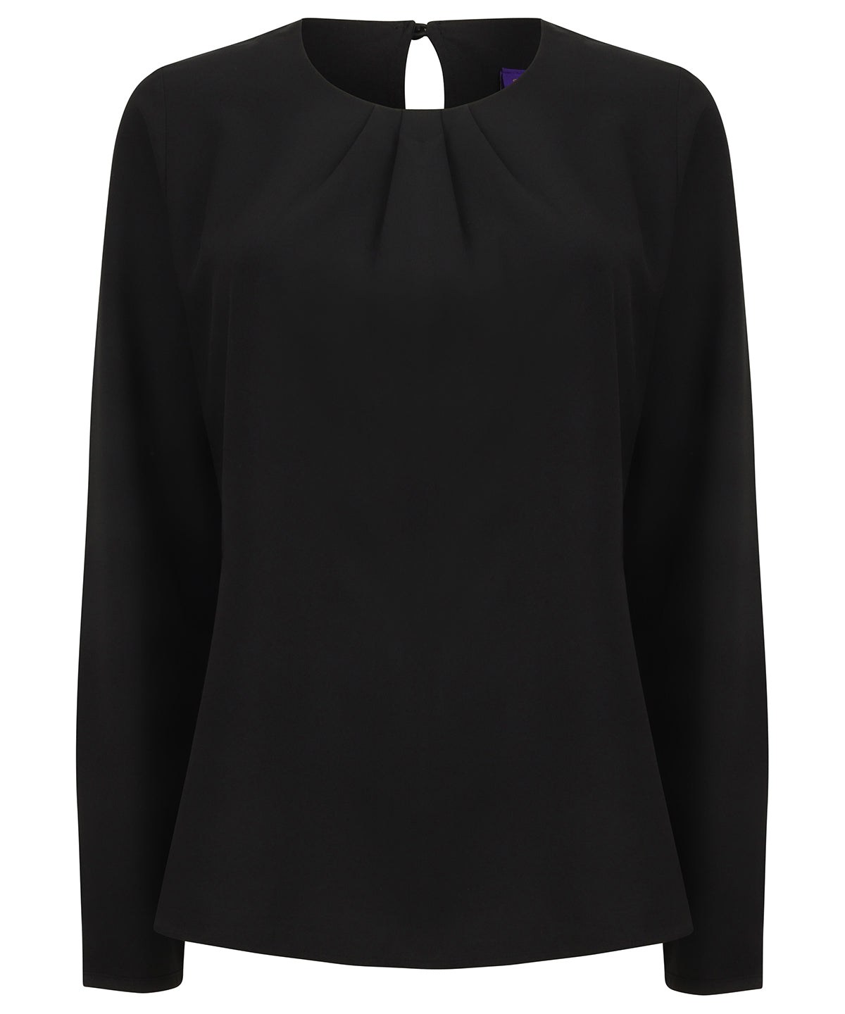 Henbury HB598 Women's pleat front long sleeve blouse in Black