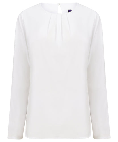 Henbury HB598 Women's pleat front long sleeve blouse in White