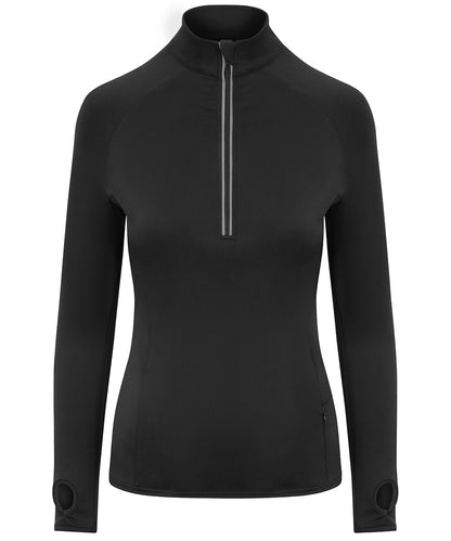 AWDis Just Cool JC035 Women's Cool Flex long half-zip top in Jet Black