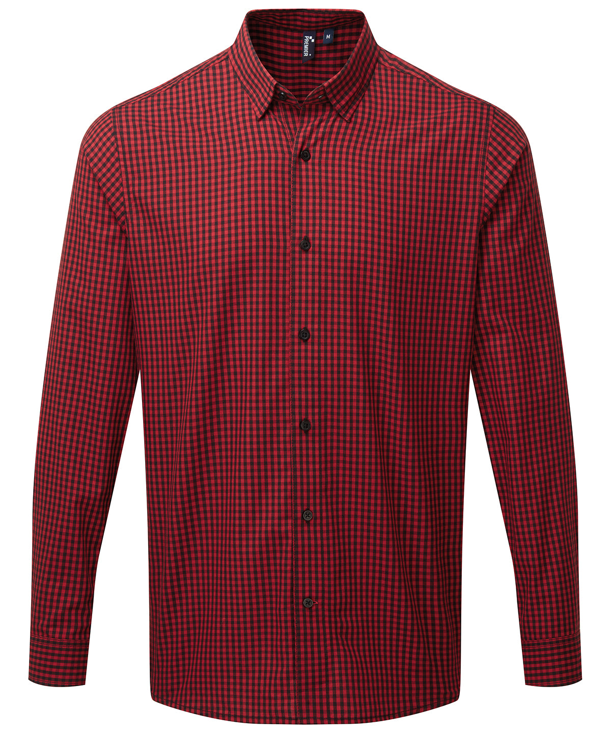 Premier PR252 Maxton check long sleeve shirt in Black/Red