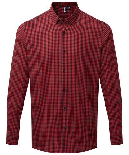 Premier PR252 Maxton check long sleeve shirt in Black/Red