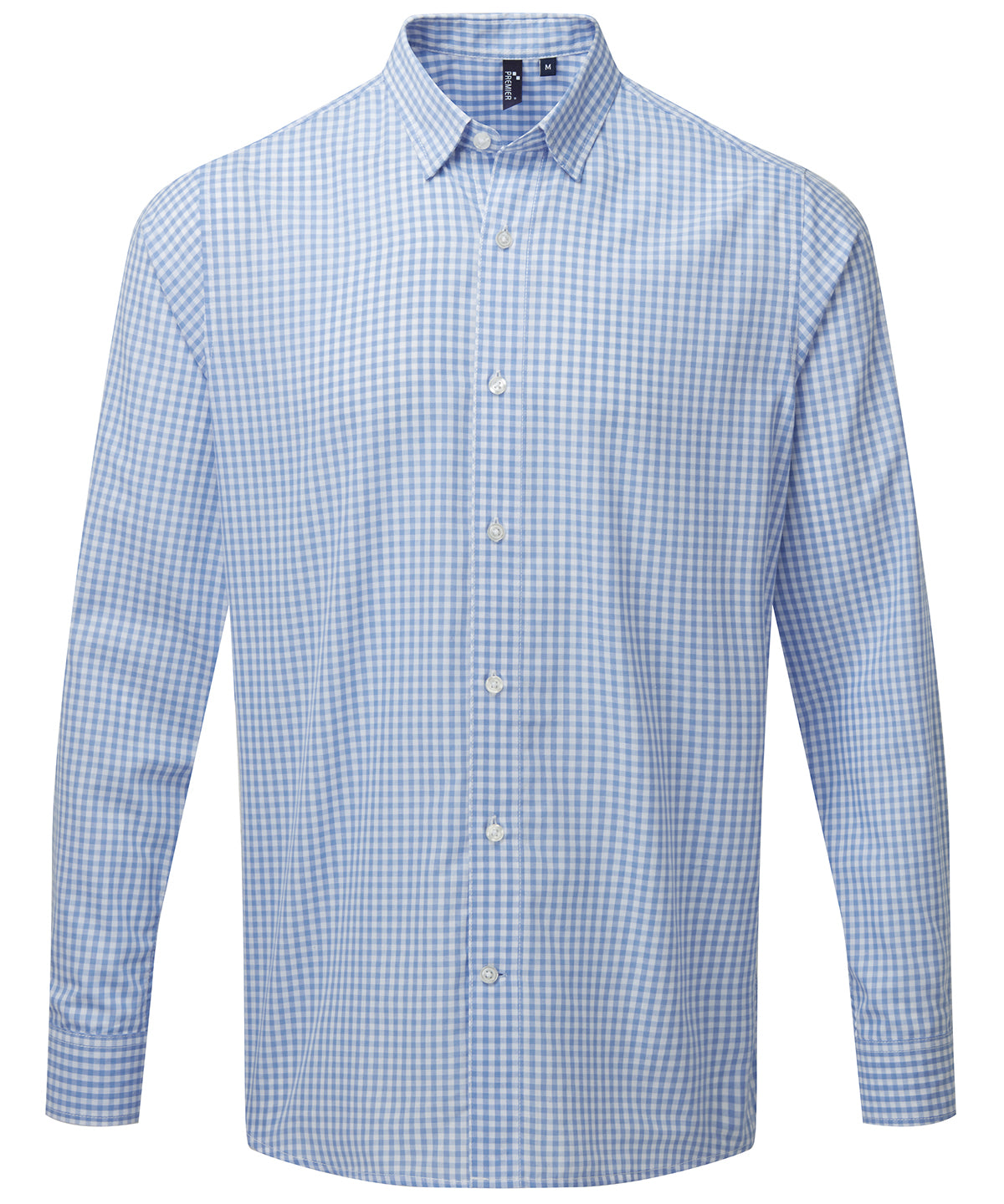 Premier PR252 Maxton check long sleeve shirt in Light Blue/White