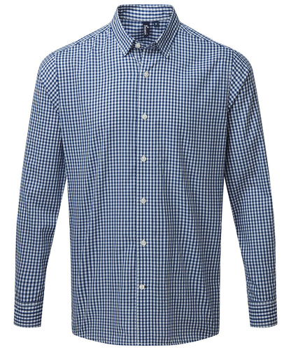 Premier PR252 Maxton check long sleeve shirt in Navy/White