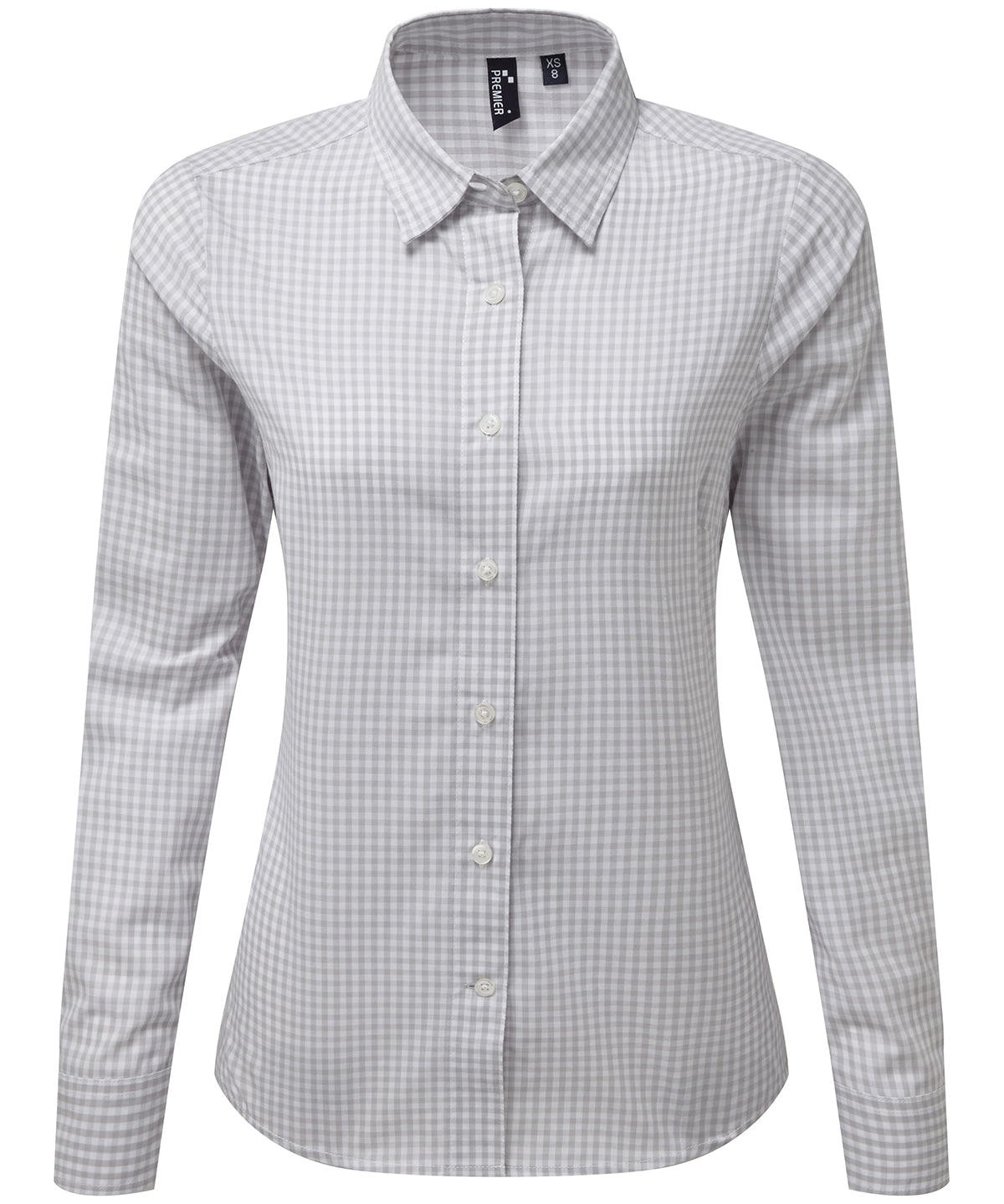 Premier PR352 Women's Maxton check long sleeve shirt in Silver/White