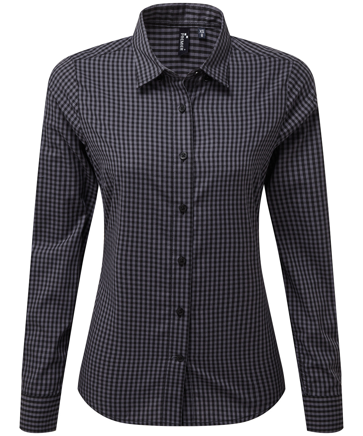 Premier PR352 Women's Maxton check long sleeve shirt in Steel/Black