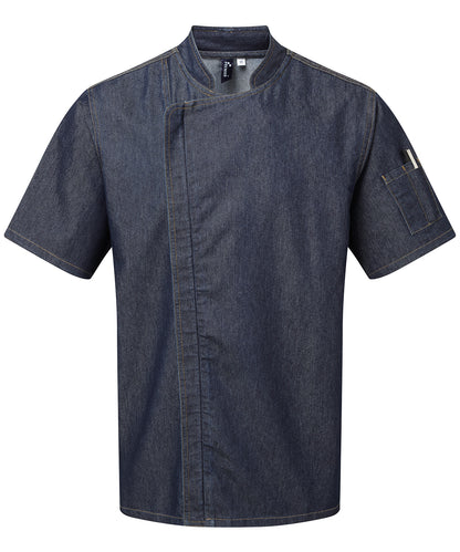 Premier PR906 Chef's zip-close short sleeve jacket in Indigo Denim