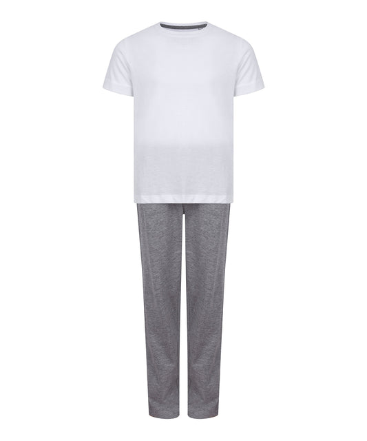 Towel City TC059 Kids long pyjamas in White/Heather Grey