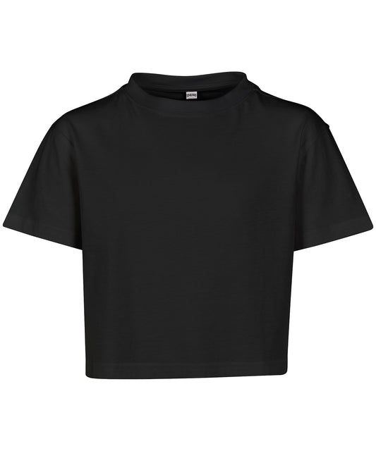Build Your Brand BY114 Girls cropped Jersey tee in Black