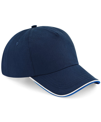 Beechfield BC25C Authentic 5-panel cap - piped peak in French Navy/Bright Royal/Whte