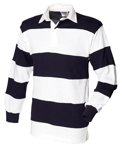 Front Row FR08M Sewn stripe long sleeve rugby shirt in White & Navy (White collar)