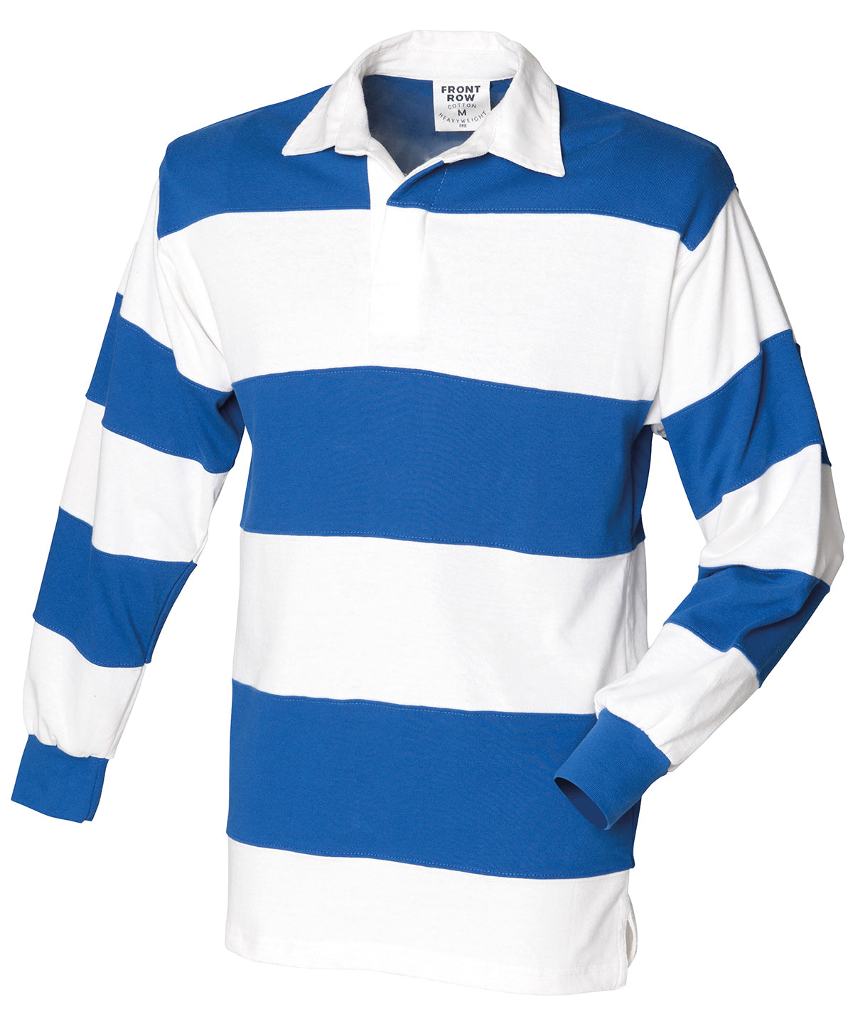 Front Row FR08M Sewn stripe long sleeve rugby shirt in White & Royal (White collar)