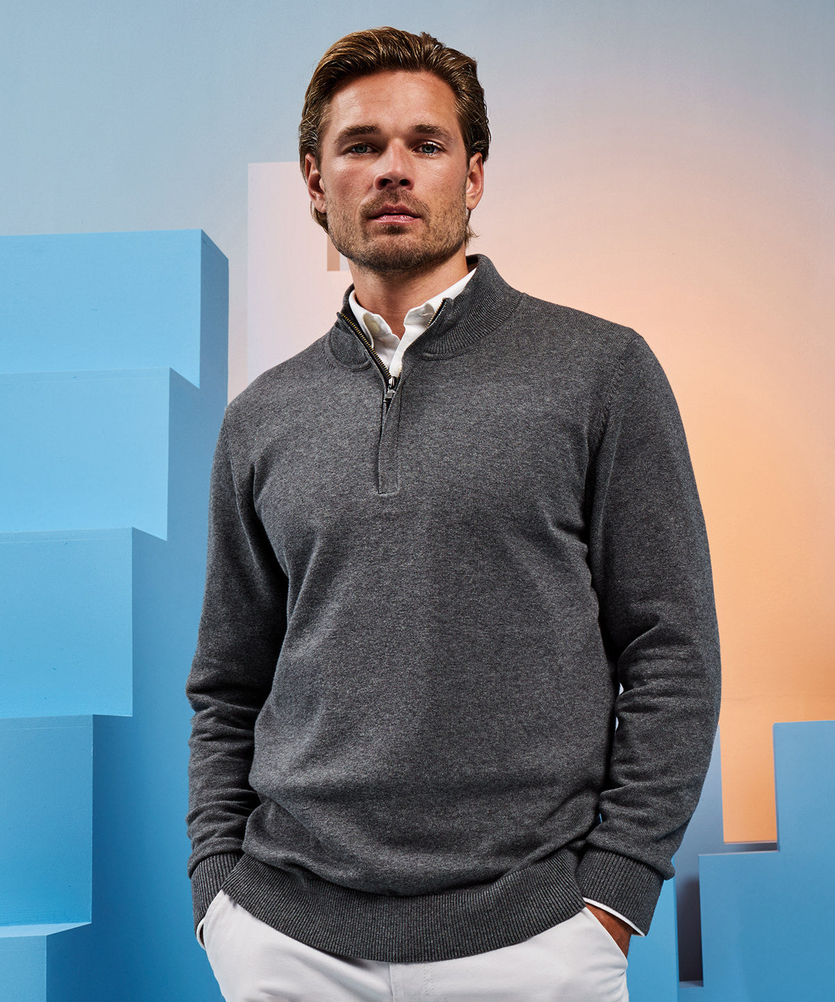 Asquith & Fox AQ048 Men's cotton blend ¼ zip sweater