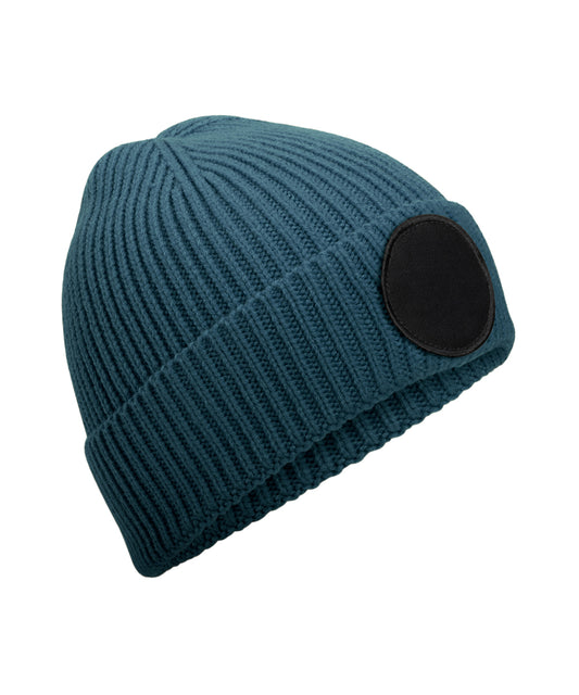 Beechfield B332R Circular fashion patch beanie in Airforce Blue/Black