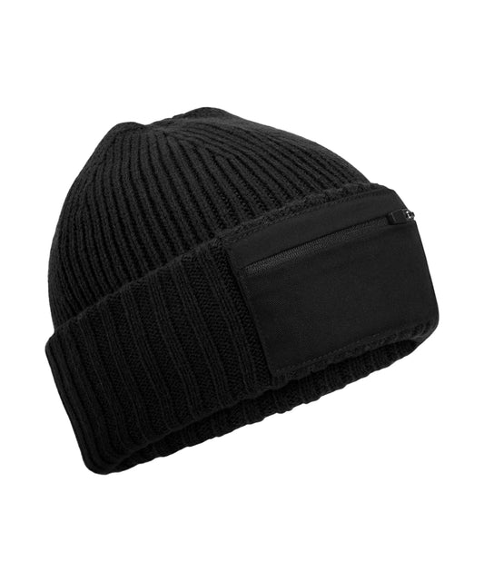 Beechfield B334R Zip patch beanie in Black