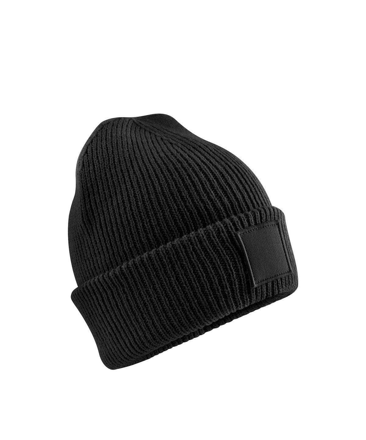 Beechfield B336B Kids deep cuffed tonal patch beanie in Black