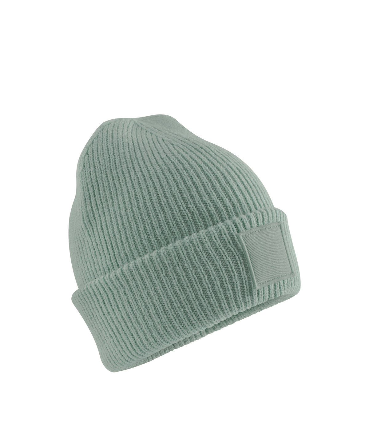 Beechfield B336B Kids deep cuffed tonal patch beanie in Dusty Green