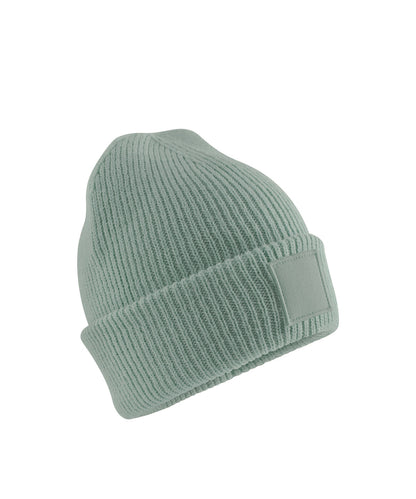 Beechfield B336B Kids deep cuffed tonal patch beanie in Dusty Green