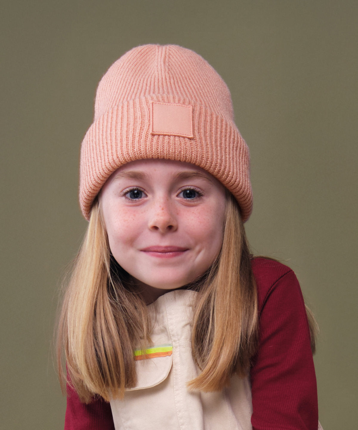 Beechfield B336B Kids deep cuffed tonal patch beanie
