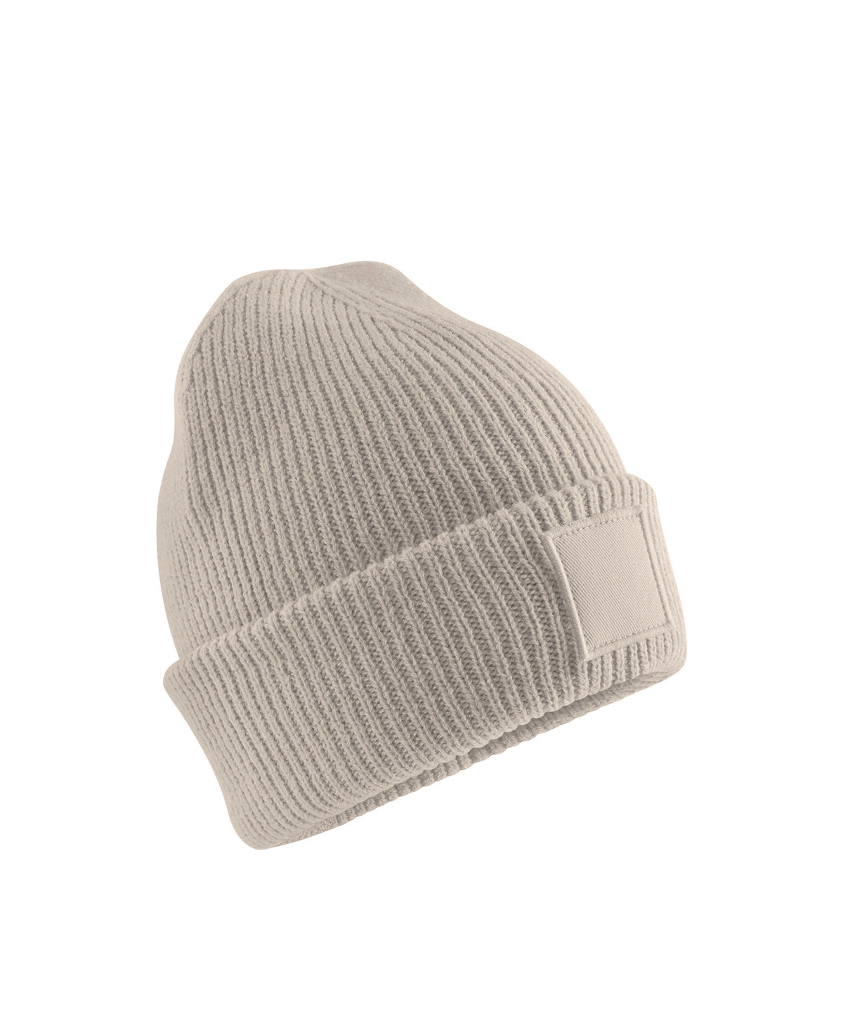 Beechfield B336B Kids deep cuffed tonal patch beanie in Natural Stone