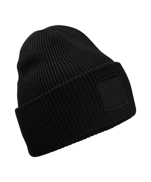Beechfield B336R Deep-cuffed tonal patch beanie in Black