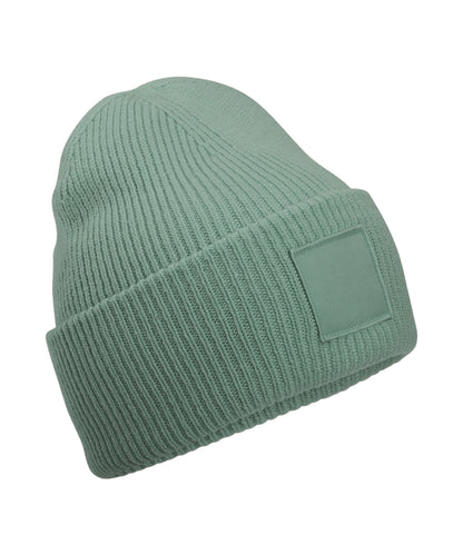 Beechfield B336R Deep-cuffed tonal patch beanie in Dusty Green